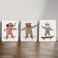 3pcs Elephant Lion And Bear Riding Skateboards Metal Print Ready to Hang Art