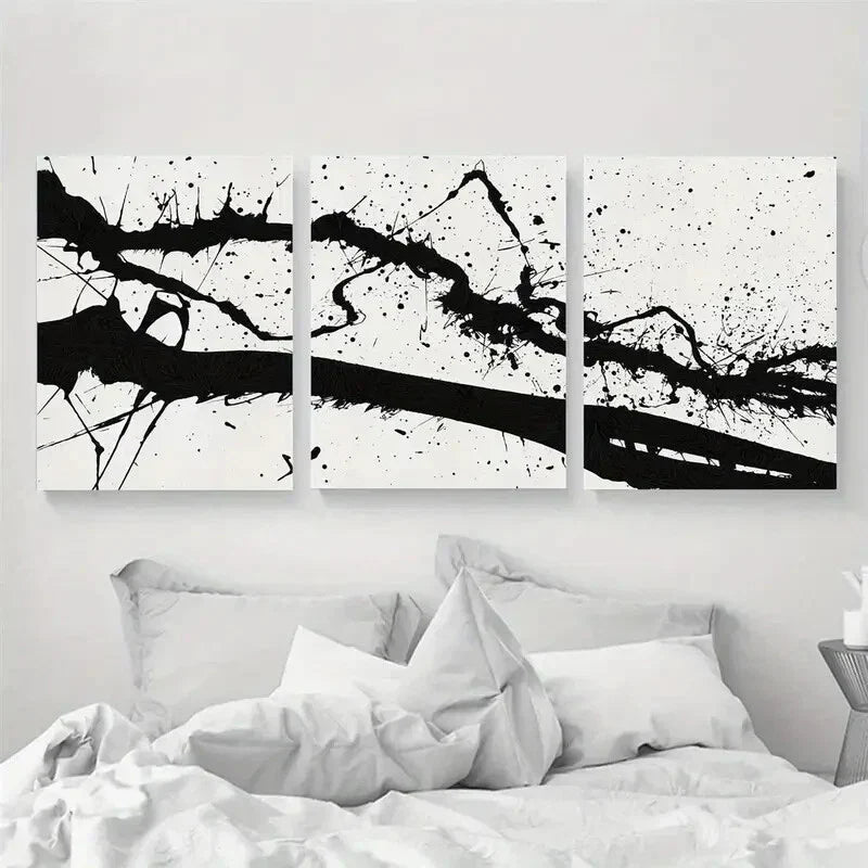 3pcs Black and White Splash Metal Print Ready to Hang Art