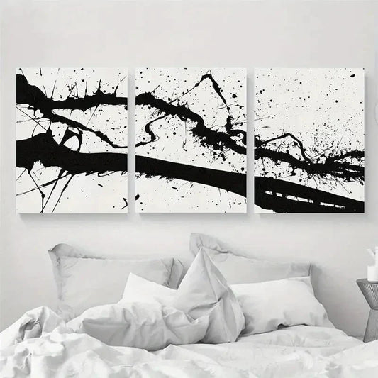 3pcs Black and White Splash Metal Print Ready to Hang Art