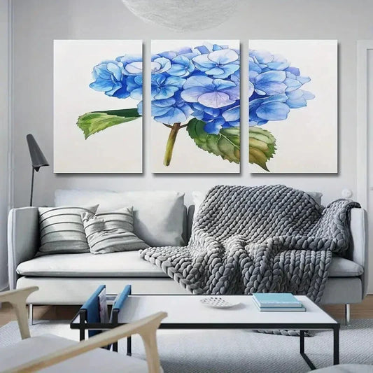 3pcs Blue Hydrangea Floral Metal Print Ready to Hang Art