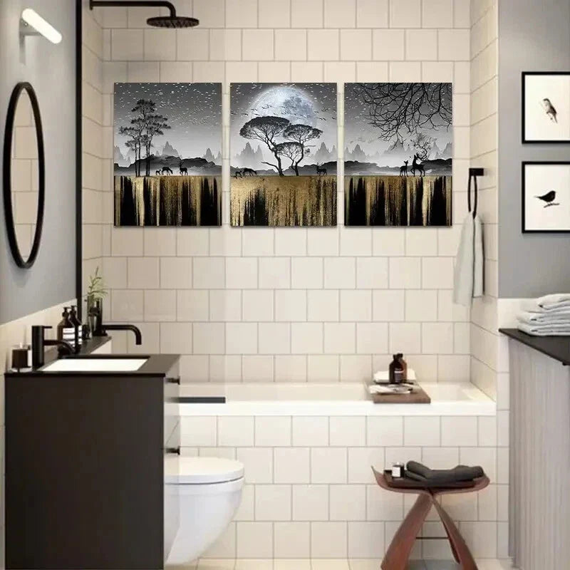 3pcs Black and White Tree & Landscape Metal Print Ready to Hang Art