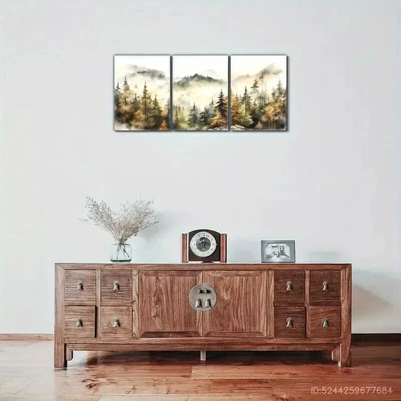 3pcs Highlights of Distant Mountains Trees Cloud Metal Print Ready to Hang Art