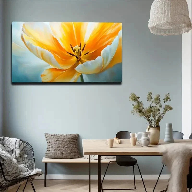 Depicting Tulips Nature Yellow Wall Art Canvas Office Home Room Framed 120x60cm