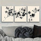 3pcs Asian-Inspired Ink-Wash Floral Canvas Metal Print Ready to Hang Art