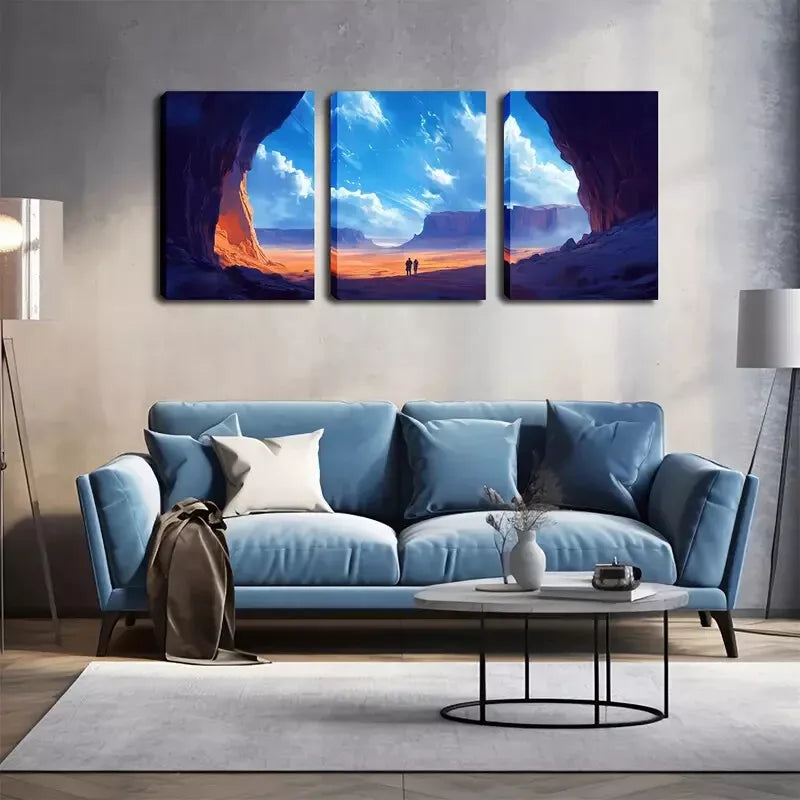 3pcs  Small Human Under The Mountain, Attractive Wall Art Set Canvas Framed 40x60cm - High Quality Print 100% Australian Made Wall Canvas Ready to Hang