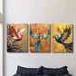 3pcs red, white and gold phoenix, Metal Print Ready to Hang Art