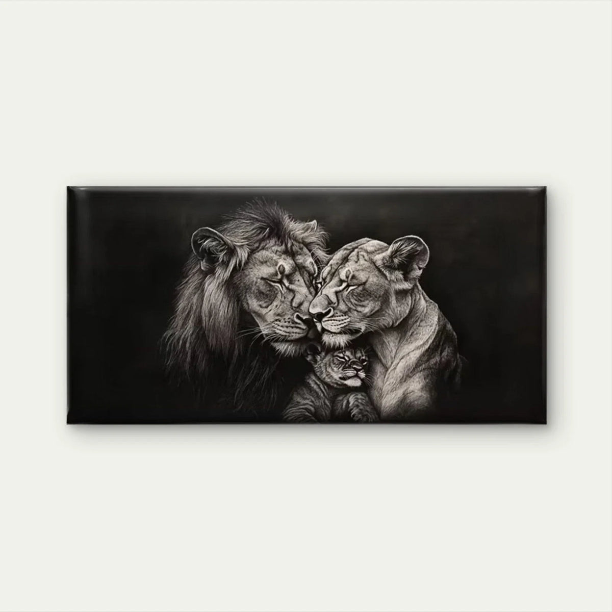 Black & White Lion Family Wall Art Canvas Office Home Room Framed 80x45cm