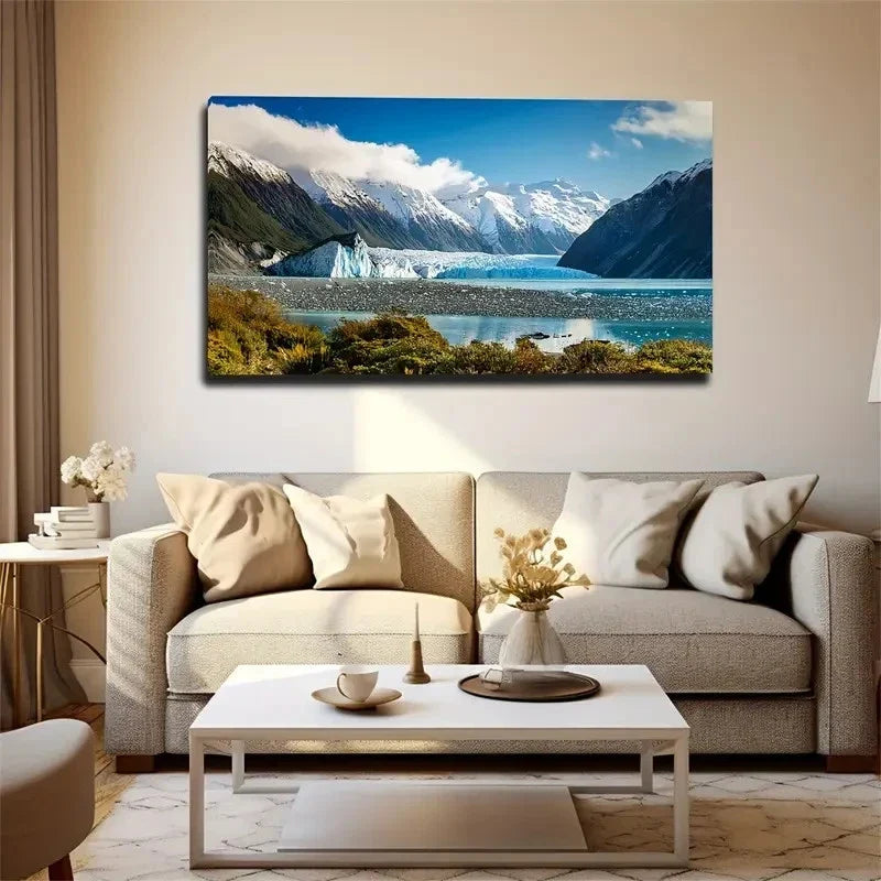 New Zealand'S Glacier Wall Art Canvas Office Home Room Framed 80x45cm
