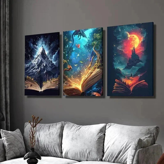3pcs Mountains Vibrant Dragons & Red Castles Wall Art Set Canvas Framed 40x60cm - High Quality Print 100% Australian Made Wall Canvas Ready to Hang