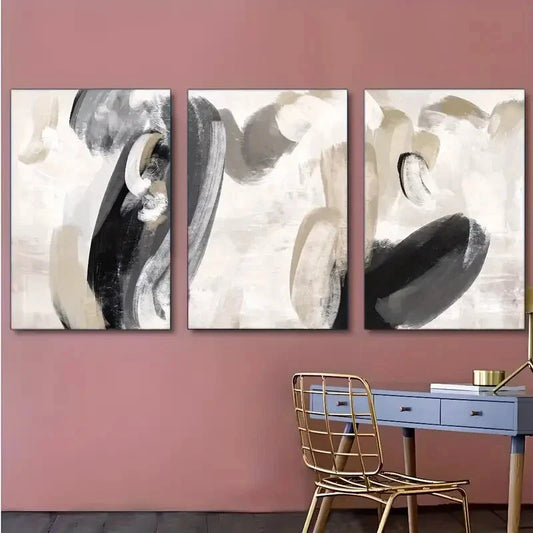 3pcs Minimalist Black & White & Beige Decor Metal Print Ready to Hang Art