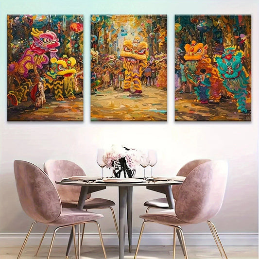 3pcs Vibrant Festival Celebration Metal Print Ready to Hang Art