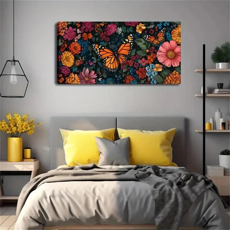 Watercolor Monarch Butterflies Wall Art Canvas Office Home Room Framed 80x45cm