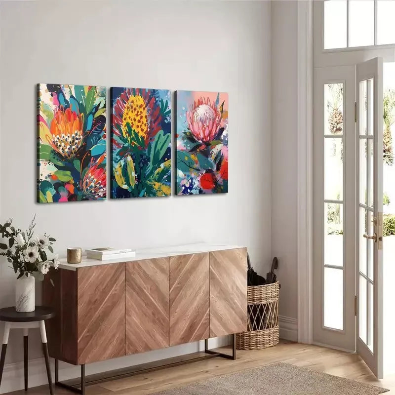 3pcs Australian Native Flora Abstract Art Canvas Framed 40x60cm - High Quality Print 100% Australian Made Wall Canvas Ready to Hang
