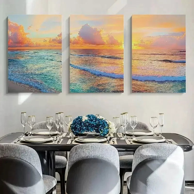 3pcs Sunset Ocean Beach Canvas Framed 40x60cm - High Quality Print 100% Australian Made Wall Canvas Ready to Hang