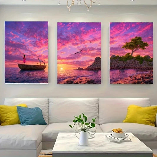 3pcs A Colorful Sunset Scene White Wolf Metal Print Ready to Hang Art