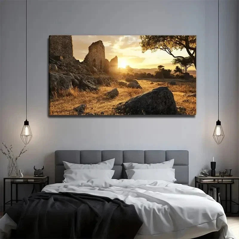 Abandoned Building Sunset Wall Art Canvas Office Home Room Framed 80x45cm