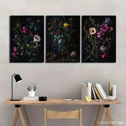 3pcs Dark Floral Decoration Horror Poster Metal Print Ready to Hang Art
