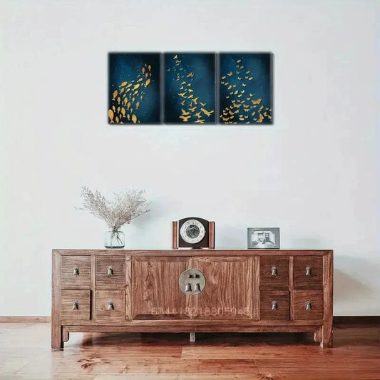 3pcs A group of fish, a group of flying birds Metal Print Ready to Hang Art