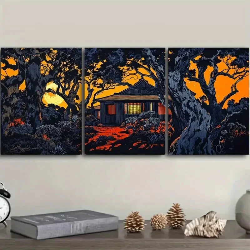 3pcs Vibrant Orange, Black & White Landscape Wall Art Set Canvas Framed 40x60cm - High Quality Print 100% Australian Made Wall Canvas Ready to Hang