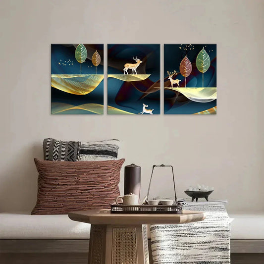 3pcs Scenery Elk Nordic Modern Metal Print Ready to Hang Art