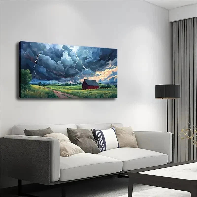 Dramatic Lightning Stormy Cloud Wall Art Canvas Office Home Room Framed 120x60cm