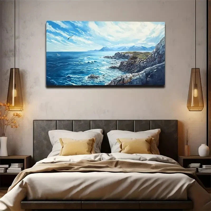 Waves By The Reef Suitable Wall Art Canvas Office Home Room Framed 120x60cm