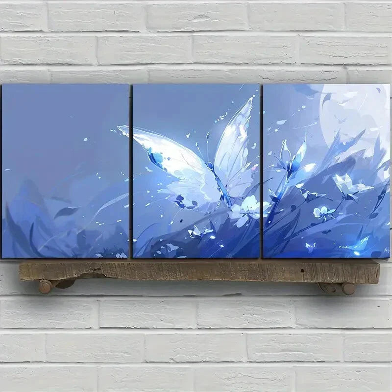 3pcs Butterfly Moon Blue Theme Metal Print Ready to Hang Art
