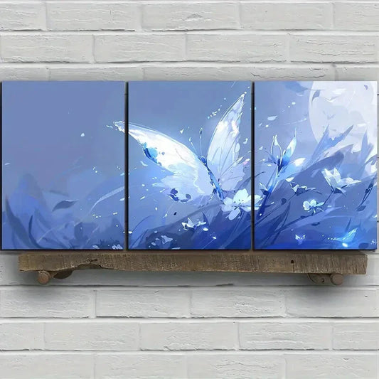 3pcs Butterfly Moon Blue Theme Metal Print Ready to Hang Art