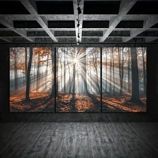 3pcs Mystical Forest with Tall Trees Metal Print Ready to Hang Art