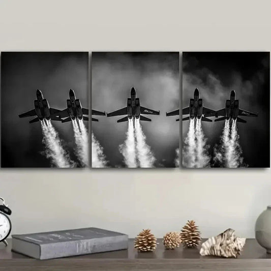 3pcs The jet plane is in the sky Metal Print Ready to Hang Art