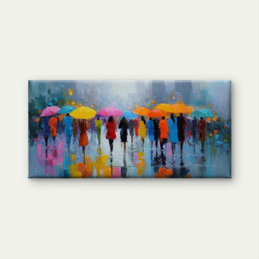 Rainy Urban Street Wall Art Canvas Office Home Room Framed 80x45cm