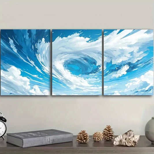 3pcs Tornado Modern Art Deco Style  Wall Art Set Canvas Framed 40x60cm - High Quality Print 100% Australian Made Wall Canvas Ready to Hang
