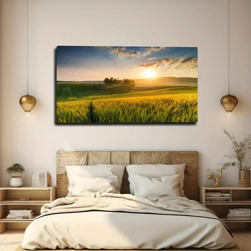 Golden Wheat Field Wall Art Canvas Office Home Room Framed 80x45cm