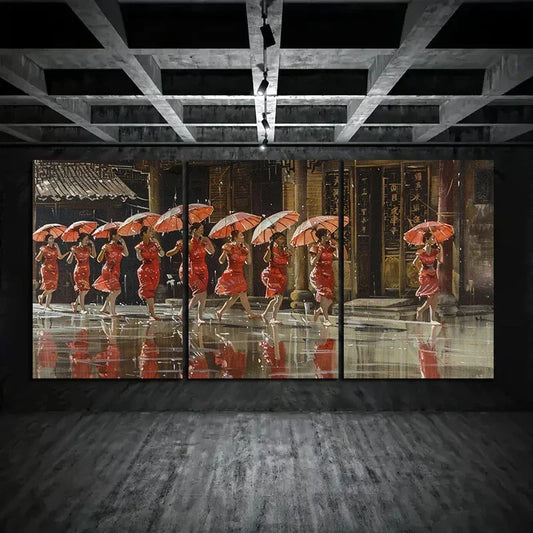 3pcs Chinese Dance Group Performance with Neat Metal Print Ready to Hang Art