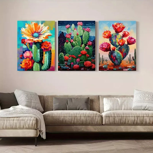 3pcs Floral Mexican Cactus Canvas Framed 40x60cm - High Quality Print 100% Australian Made Wall Canvas Ready to Hang