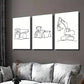 3pcs Road Roller Excavator & Dump Truck Wall Art Set Canvas Framed 40x60cm - High Quality Print 100% Australian Made Wall Canvas Ready to Hang
