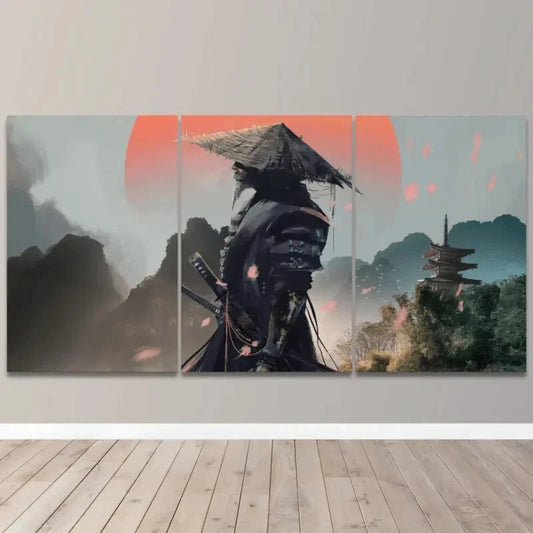 3pcs Samurai Sword Black Themed Metal Print Ready to Hang Art