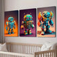 3pcs Blue & Orange Toy Robots Decor Wall Art Set Canvas Framed 40x60cm - High Quality Print 100% Australian Made Wall Canvas Ready to Hang