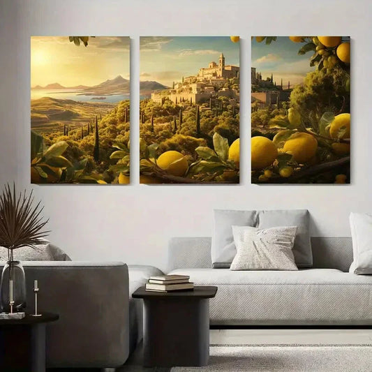 3pcs Mediterranean Lemon Grove Metal Print Ready to Hang Art