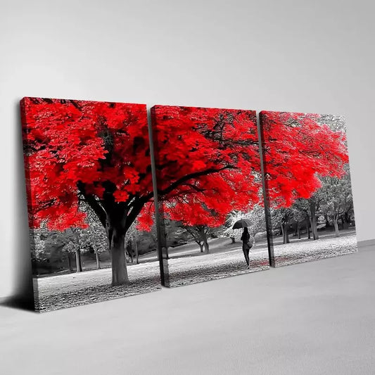 3pcs Beautiful Red Tree Painting with Women Wall Art  Set Canvas Framed 40x60cm - High Quality Print 100% Australian Made Wall Canvas Ready to Hang