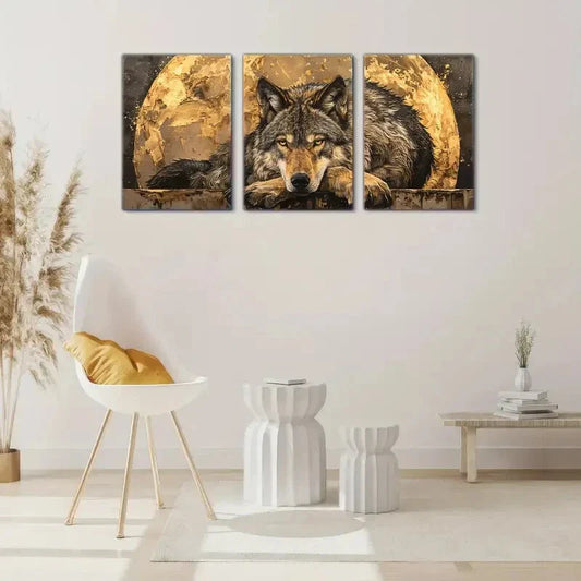 3pcs Golden and Black Design Native American Metal Print Ready to Hang Art