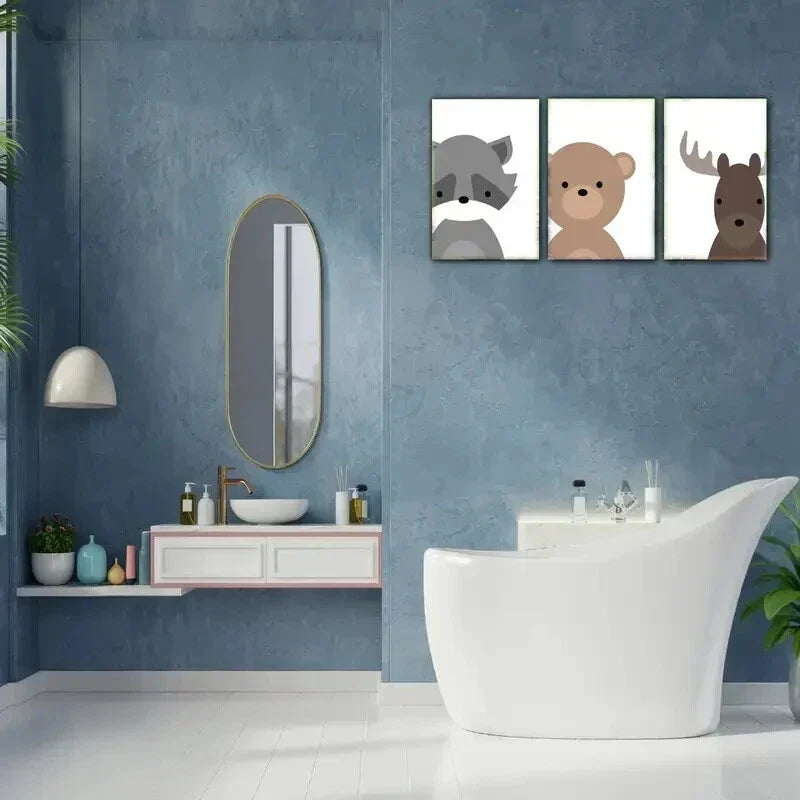 3pcs Raccoon Bear Sika Deer Elegant Metal Print Ready to Hang Art
