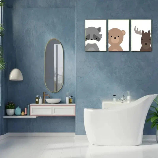 3pcs Raccoon Bear Sika Deer Elegant Metal Print Ready to Hang Art