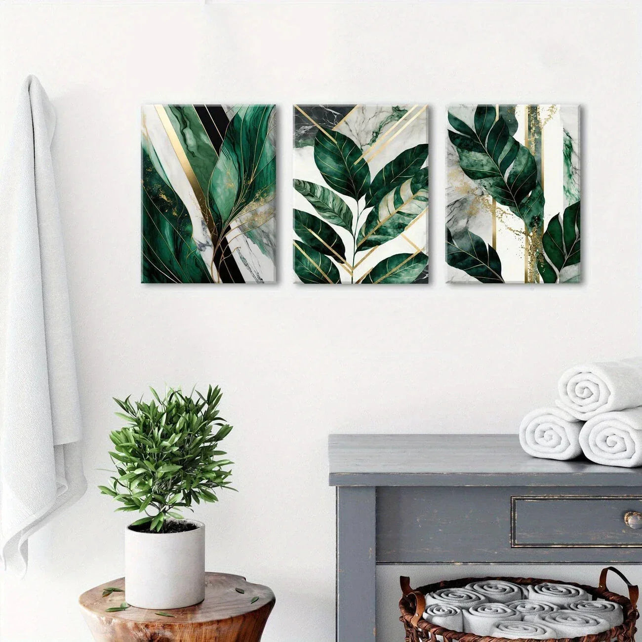 3pcs Green Tropical Abstract Sage Marble Metal Print Ready to Hang Art