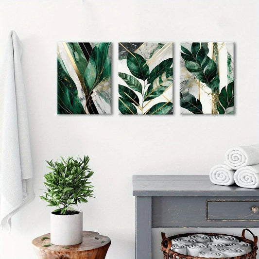 3pcs Green Tropical Abstract Sage Marble Metal Print Ready to Hang Art