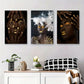 3pcs Golden Hand And Smoke Portrait Triptych Metal Print Ready to Hang Art