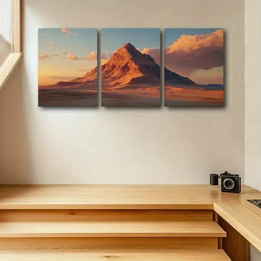 3pcs Desert Landscape with Sunset Metal Print Ready to Hang Art