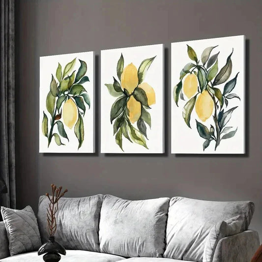 3pcs Botanical Fruit with Green Leaf Wall Art Set Canvas Framed 40x60cm - High Quality Print 100% Australian Made Wall Canvas Ready to Hang