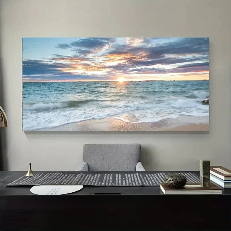 Ocean Sunset Sky Seascape Wall Art wall canvas office home room framed 120x60cm