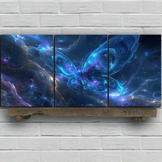 3pcs Butterfly Nebula Stunning Blue Metal Print Ready to Hang Art
